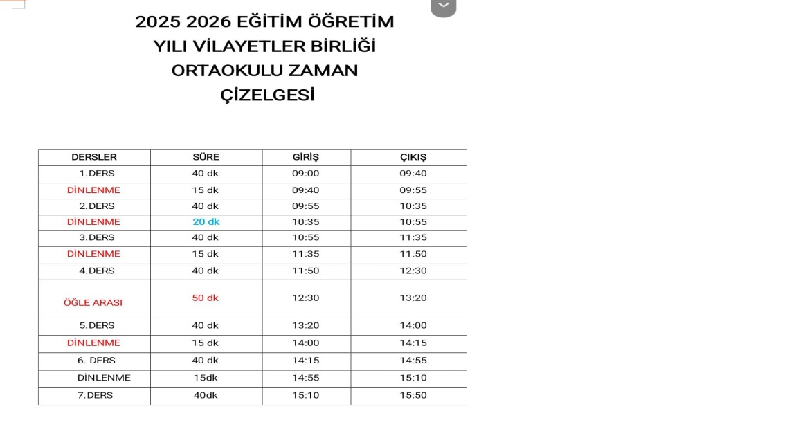 OKUL ZAMAN ÇİZELGEMİZ YAYINDA